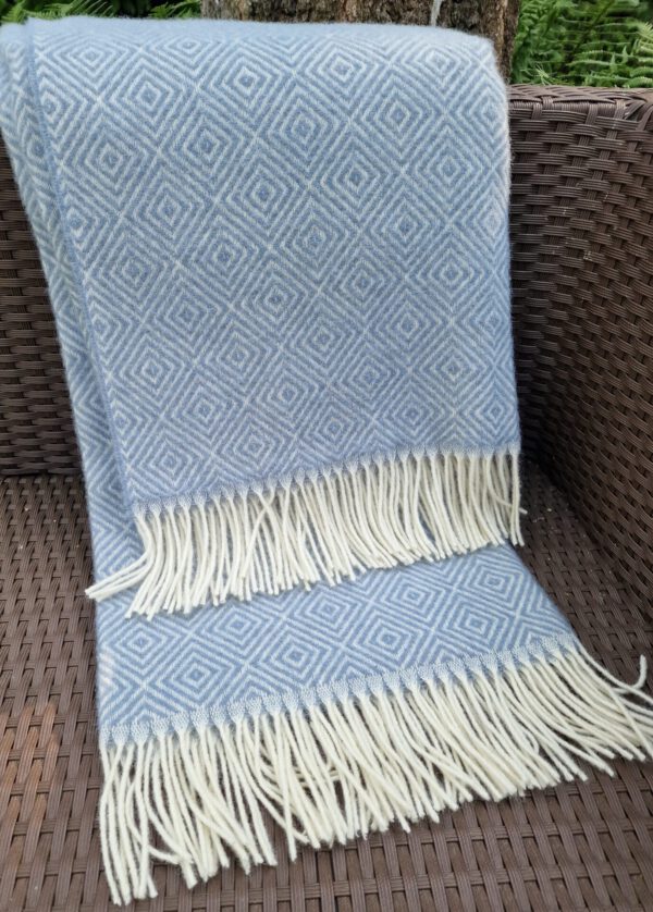 Wollplaid & Wolldecke "Tirol-V" hellblau – Bild 3