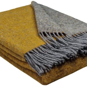 Wollplaid & Wolldecke "Tirol double face" grau-senf