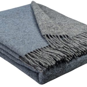 Wollplaid & Wolldecke "Tirol double face" grau-hellblau