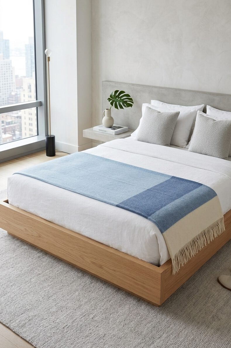 Wolldecke & Wollplaid, 90 % Merinowolle,10% Kaschmir "Faro S" blau-hellblau – Bild 4