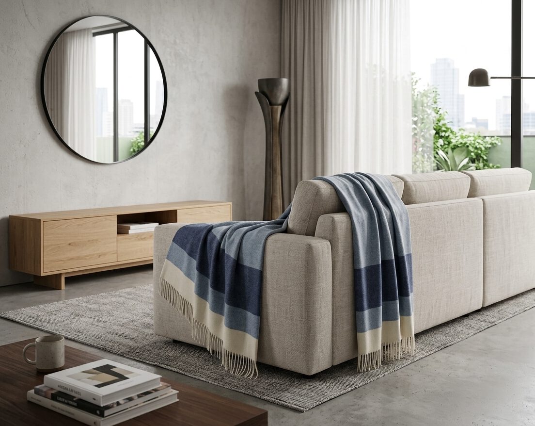 Wolldecke & Wollplaid, 90 % Merinowolle,10% Kaschmir "Faro S" blau-hellblau – Bild 2