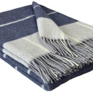 Wolldecke & Wollplaid, 90 % Merinowolle,10% Kaschmir "Faro Karo" hellgrau-dunkelblau
