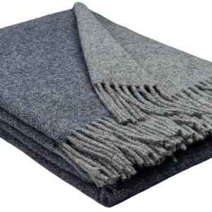Wollplaid & Wolldecke "Tirol double face" grau-dunkelblau/anthrazit