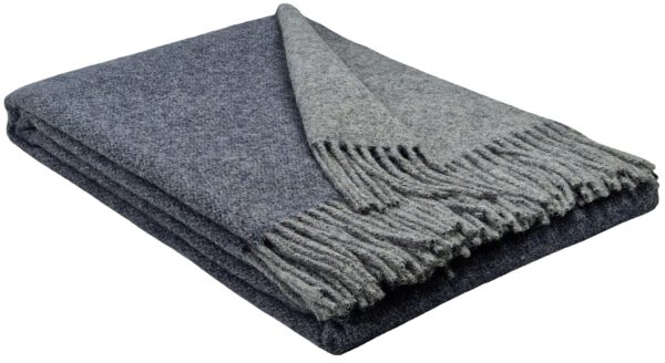 Wollplaid & Wolldecke "Tirol double face" grau-dunkelblau/anthrazit