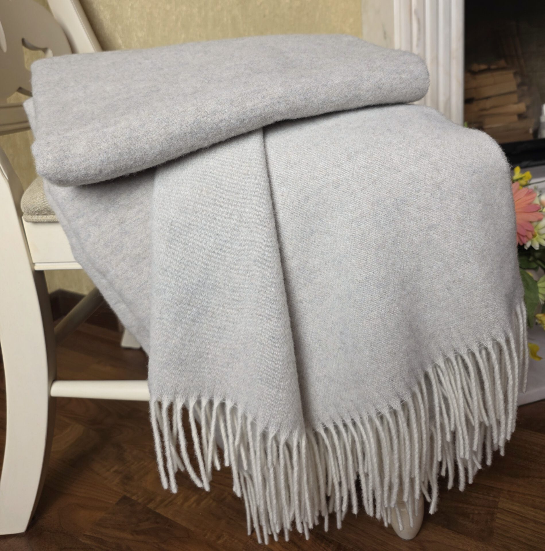 Wolldecke & Wollplaid, 90 % Merinowolle,10% Kaschmir "Faro DF" weiß-beige/grau – Bild 6