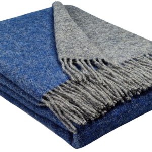 Wollplaid & Wolldecke "Tirol double face" grau-blau