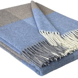 Wolldecke & Wollplaid, 90 % Merinowolle,10% Kaschmir "Faro Q" grau-braun-blau