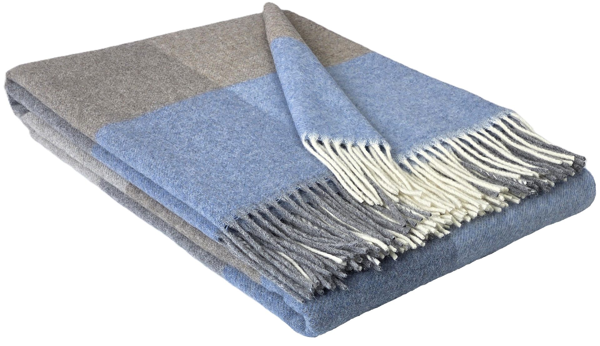 Wolldecke & Wollplaid, 90 % Merinowolle,10% Kaschmir "Faro Q" grau-braun-blau