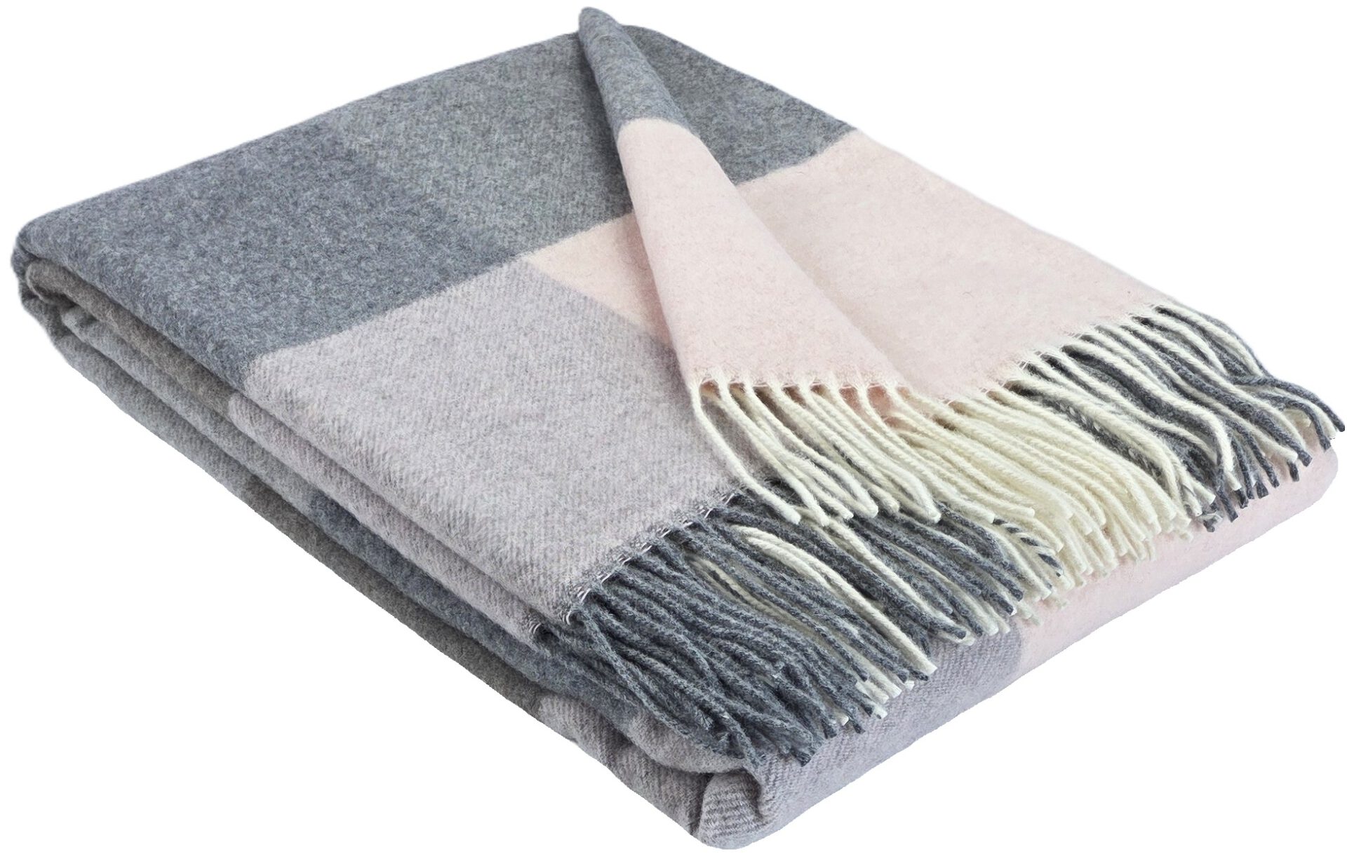 Wolldecke & Wollplaid, 90 % Merinowolle,10% Kaschmir "Faro Q" grau-rosa-weiß