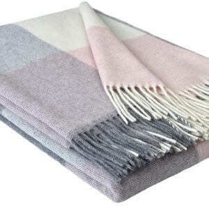 Wolldecke & Wollplaid, 90 % Merinowolle,10% Kaschmir "Faro Q" grau-rosa-weiß