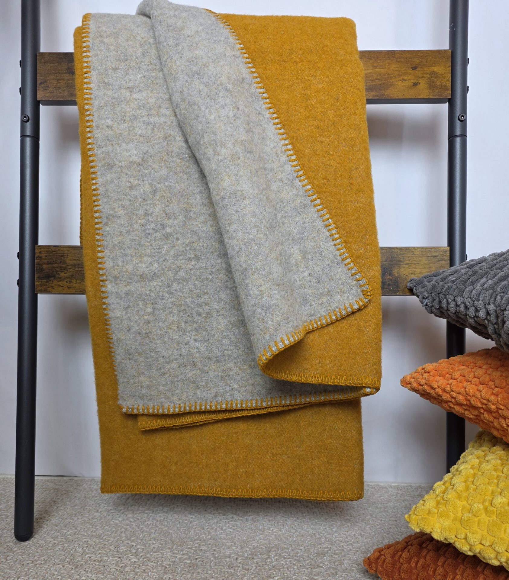 Wollplaid & Wolldecke "Selva DF" hellgrau-senf – Bild 3