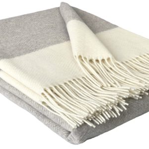 Wolldecke & Wollplaid, 90 % Merinowolle,10% Kaschmir "Faro M" weiß-beige/grau