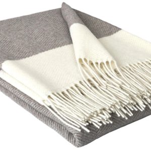 Wolldecke & Wollplaid, 90 % Merinowolle,10% Kaschmir "Faro M" weiß-braun