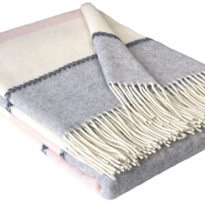 Wolldecke & Wollplaid, 90 % Merinowolle,10% Kaschmir "Faro K" rosa-grau-weiß