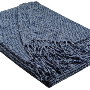 Plaid & Decke aus Polyester und Acryl "Palmera-R" blau-dunkelblau