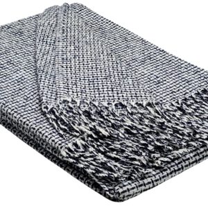 Plaid & Decke aus Polyester und Acryl "Palmera-R" weiß-dunkelblau