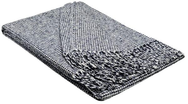 Plaid & Decke aus Polyester und Acryl "Palmera-R" weiß-dunkelblau