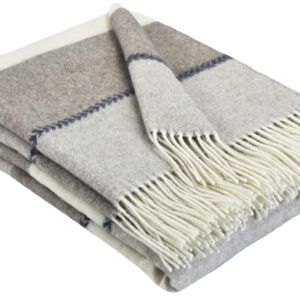 Wolldecke & Wollplaid, 90 % Merinowolle,10% Kaschmir "Faro K" beige-braun-weiß