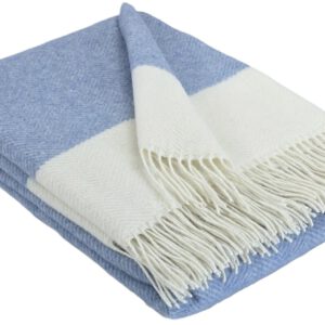 Wolldecke & Wollplaid, 90 % Merinowolle,10% Kaschmir "Faro M" weiß-hellblau