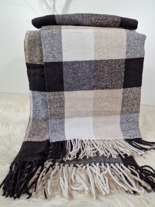 Plaid & Decke aus Polyester und Acryl "Palmera-Karo" weiß-beige-braun – Bild 2