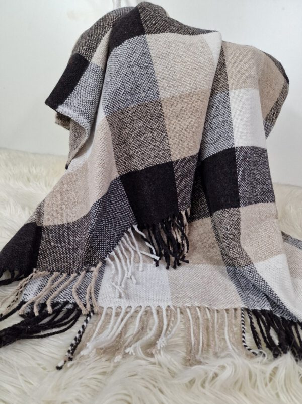 Plaid & Decke aus Polyester und Acryl "Palmera-Karo" weiß-beige-braun – Bild 3