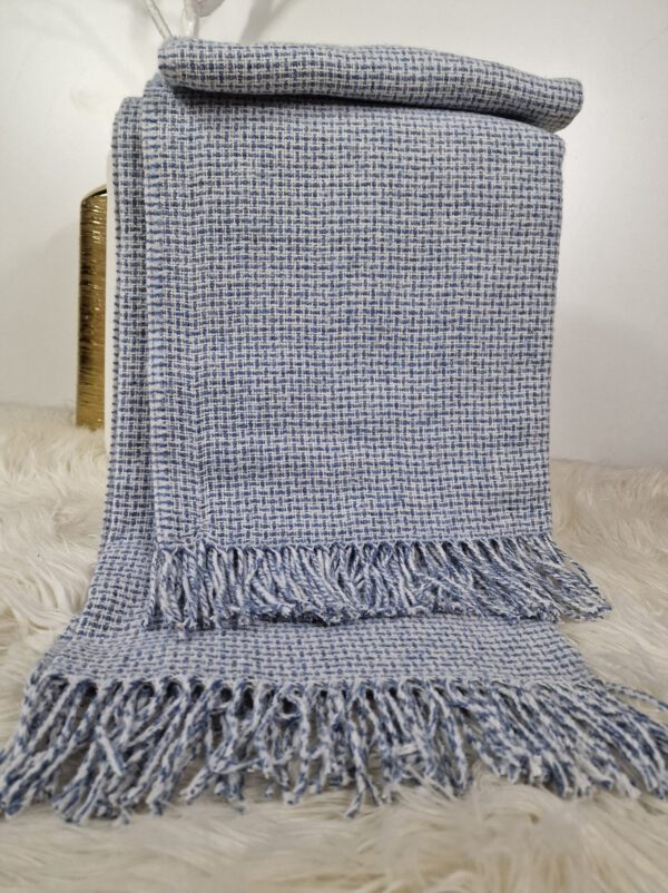 Plaid & Decke aus Polyester und Acryl "Palmera-R" weiß-hellblau – Bild 2