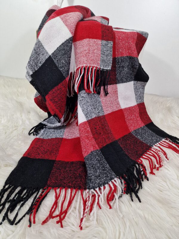 Plaid & Decke aus Polyester und Acryl "Palmera-Karo" weiß-rot-schwarz – Bild 3
