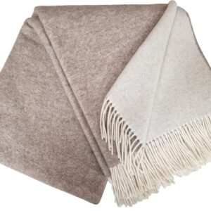 Wolldecke & Wollplaid, 90 % Merinowolle,10% Kaschmir "Faro-270 DF" weiß-hellbraun