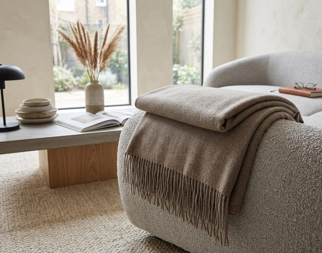 Wolldecke & Wollplaid, 90 % Merinowolle,10% Kaschmir "Faro U" braun – Bild 5