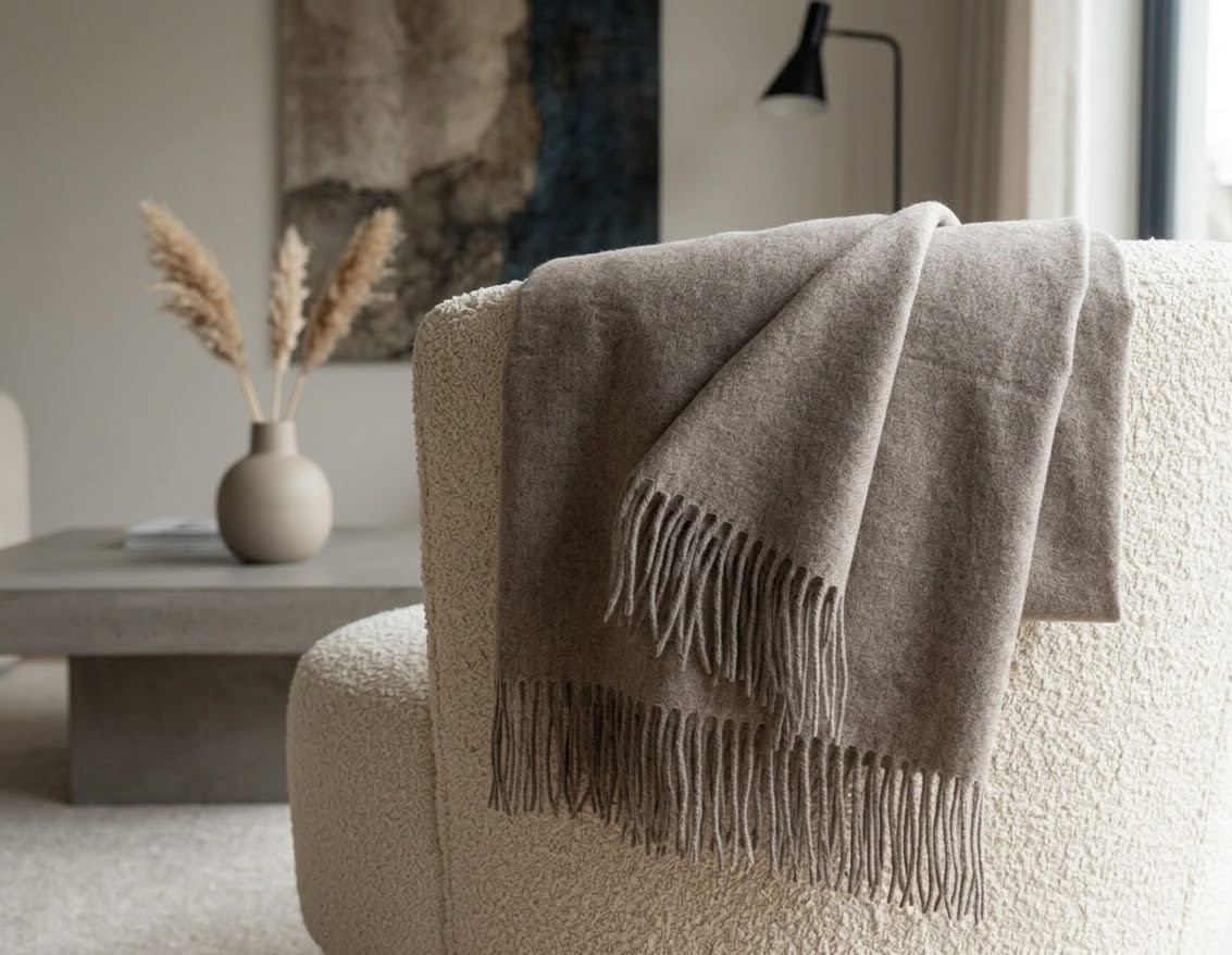 Wolldecke & Wollplaid, 90 % Merinowolle,10% Kaschmir "Faro U" braun – Bild 2