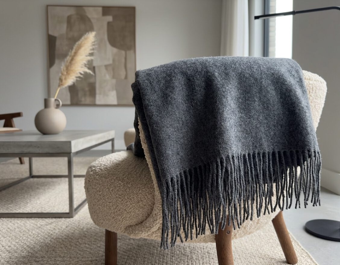 Wolldecke & Wollplaid, 90 % Merinowolle,10% Kaschmir "Faro U" dunkelgrau – Bild 2