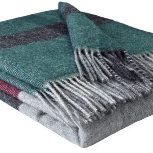 Wollplaid & Wolldecke "Tirol F" grün-dunkelrot-grau