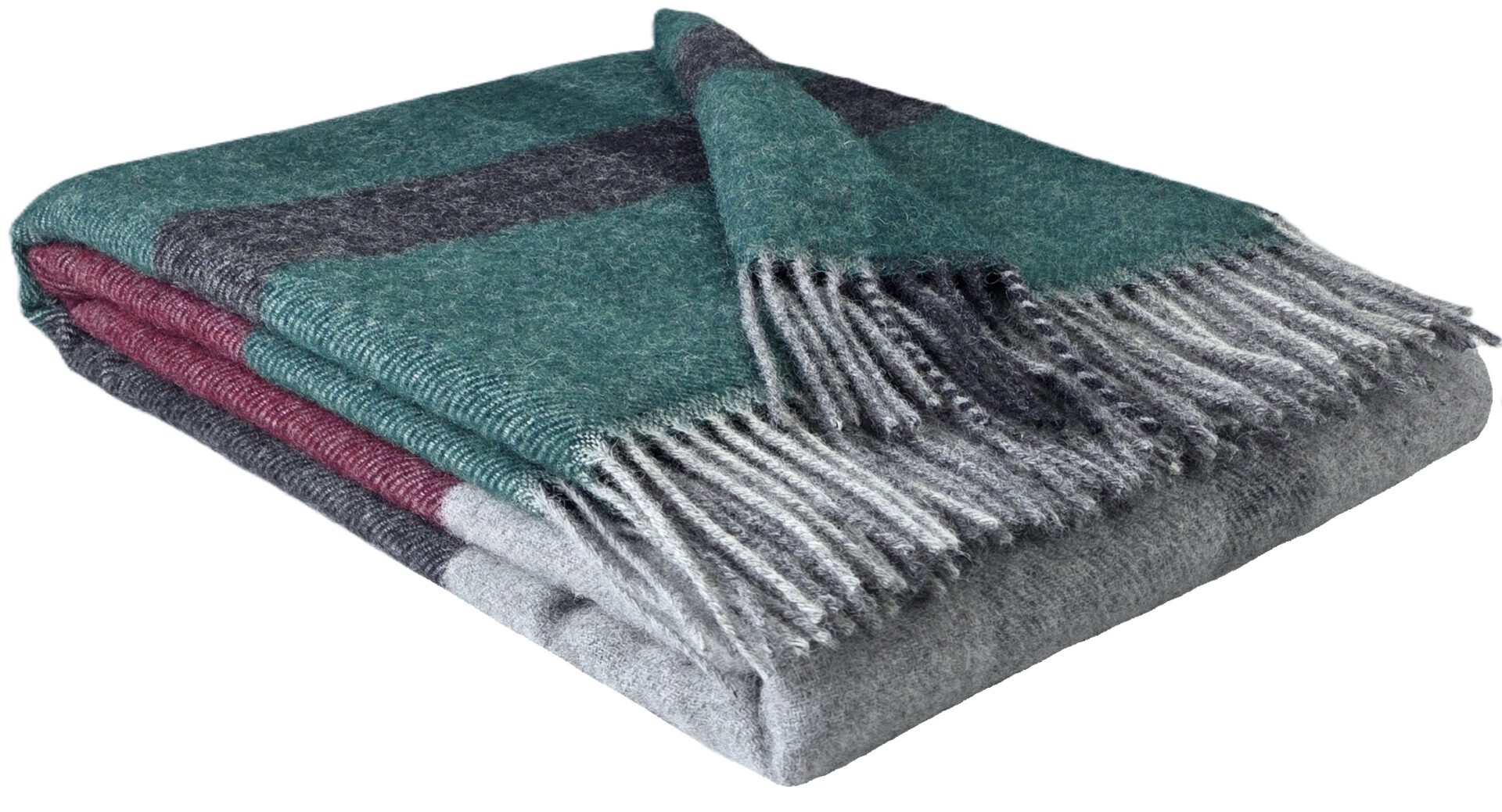 Wollplaid & Wolldecke "Tirol F" grün-dunkelrot-grau