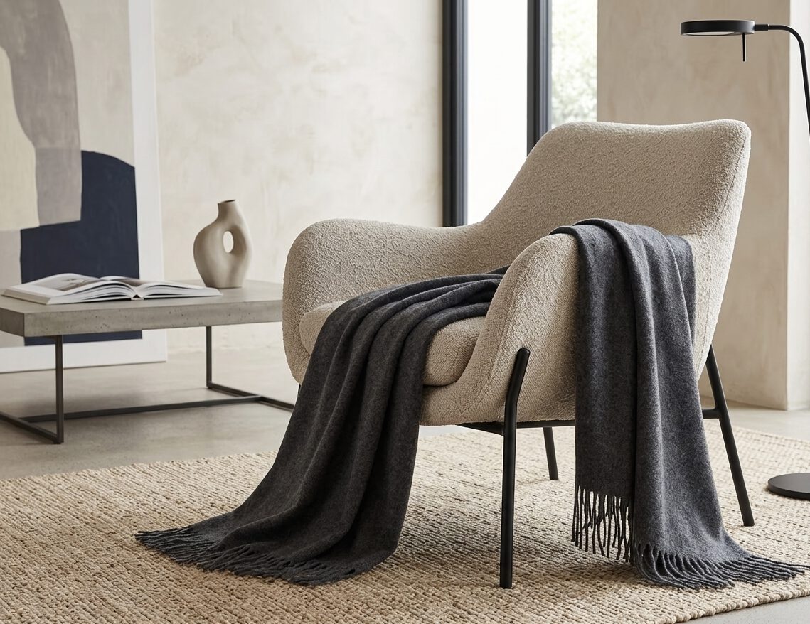 Wolldecke & Wollplaid, 90 % Merinowolle,10% Kaschmir "Faro U" dunkelgrau – Bild 5