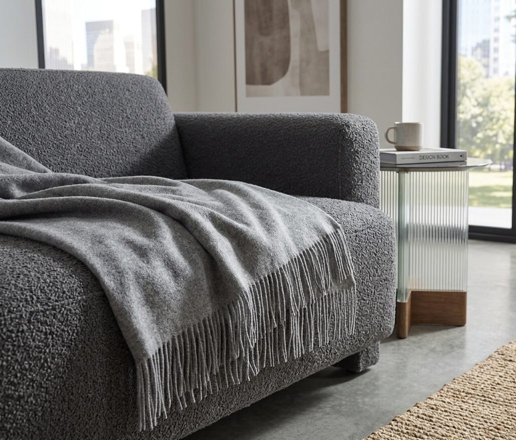 Wolldecke & Wollplaid, 90 % Merinowolle,10% Kaschmir "Faro U" grau – Bild 6