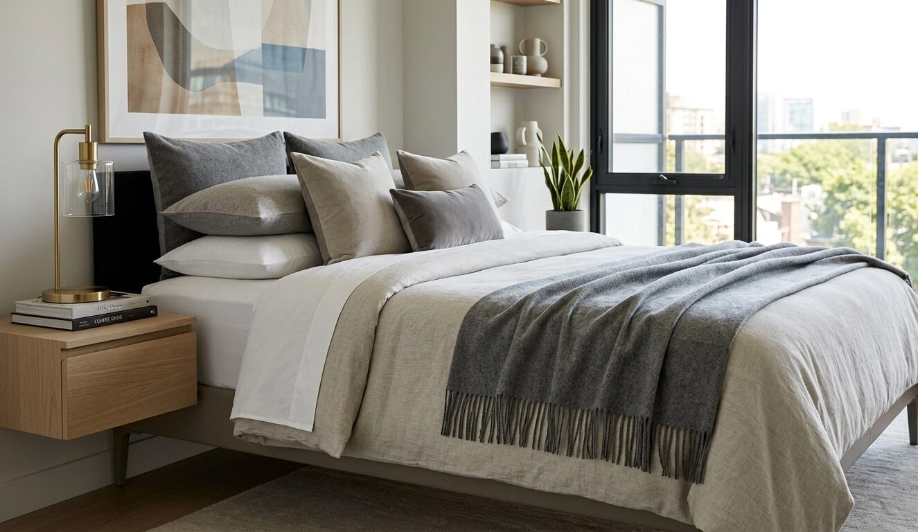 Wolldecke & Wollplaid, 90 % Merinowolle,10% Kaschmir "Faro U" grau – Bild 7
