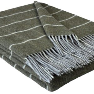 Wolldecke & Wollplaid, 90 % Merinowolle,10% Kaschmir "Faro J" hellgrau-olive