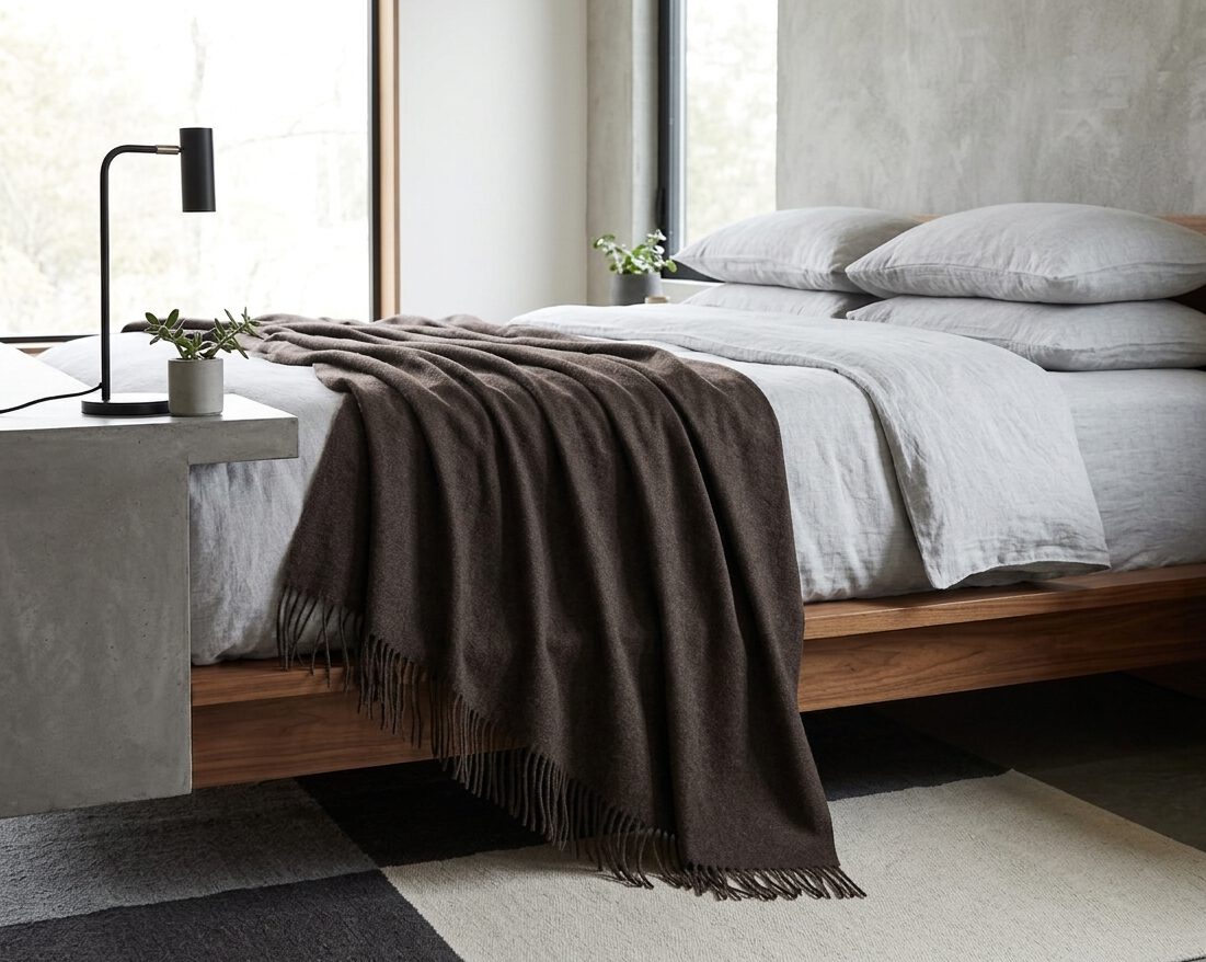 Wolldecke & Wollplaid, 90 % Merinowolle,10% Kaschmir "Faro U" dunkelbraun – Bild 3