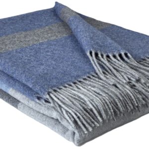 Wolldecke & Wollplaid, 90 % Merinowolle,10% Kaschmir "Faro F" grau-blau-hellblau