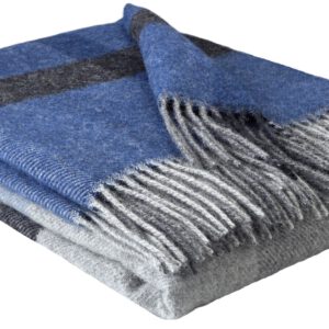 Wollplaid & Wolldecke "Tirol F" blau-hellblau-grau