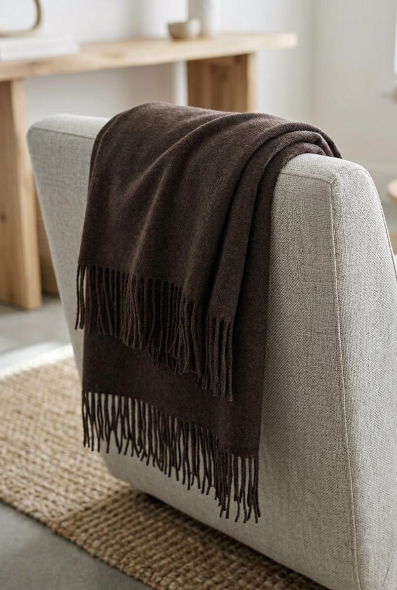 Wolldecke & Wollplaid, 90 % Merinowolle,10% Kaschmir "Faro U" dunkelbraun – Bild 2