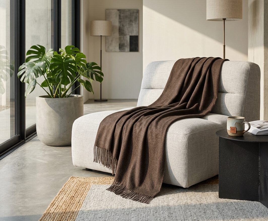 Wolldecke & Wollplaid, 90 % Merinowolle,10% Kaschmir "Faro U" dunkelbraun – Bild 8