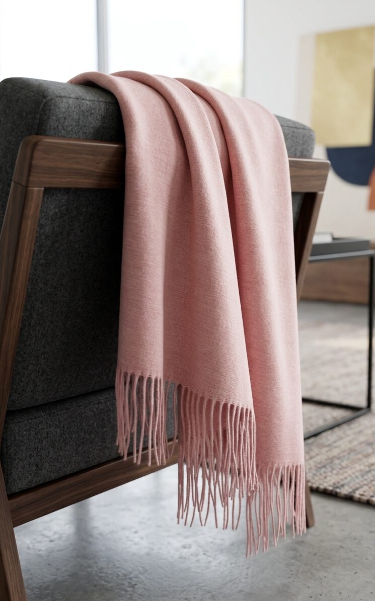 Wolldecke & Wollplaid, 90 % Merinowolle,10% Kaschmir "Faro U" rosa – Bild 2