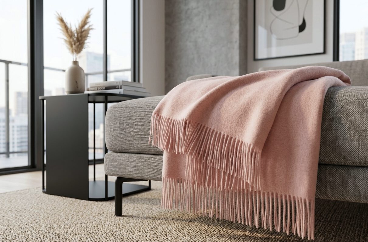 Wolldecke & Wollplaid, 90 % Merinowolle,10% Kaschmir "Faro U" rosa – Bild 3