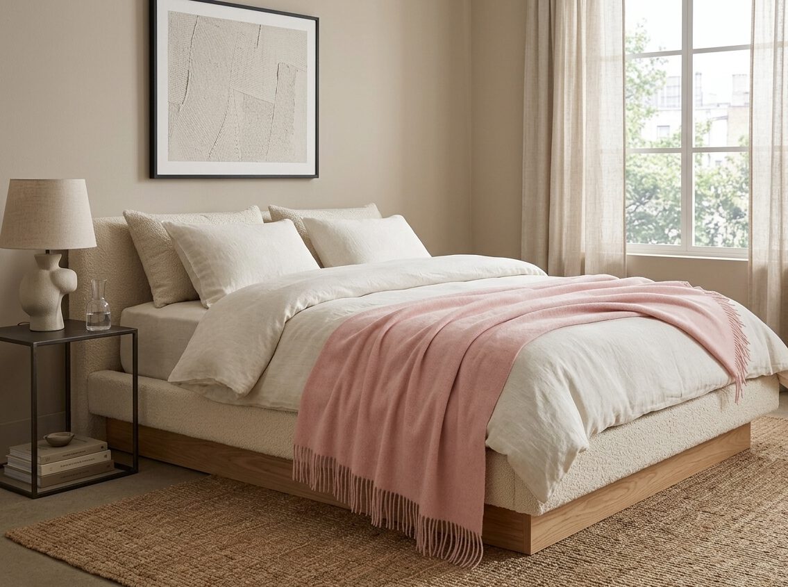 Wolldecke & Wollplaid, 90 % Merinowolle,10% Kaschmir "Faro U" rosa – Bild 4