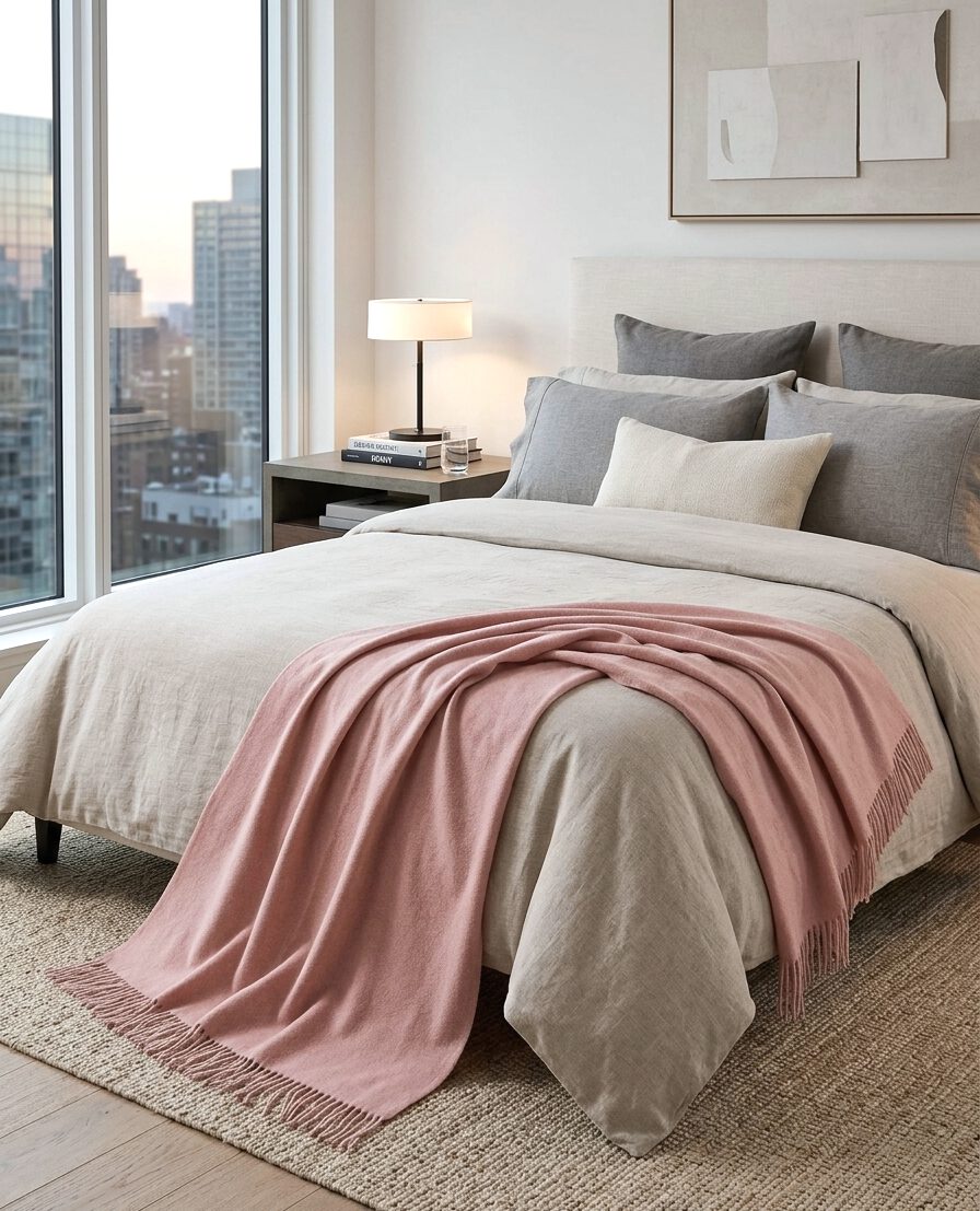 Wolldecke & Wollplaid, 90 % Merinowolle,10% Kaschmir "Faro U" rosa – Bild 7