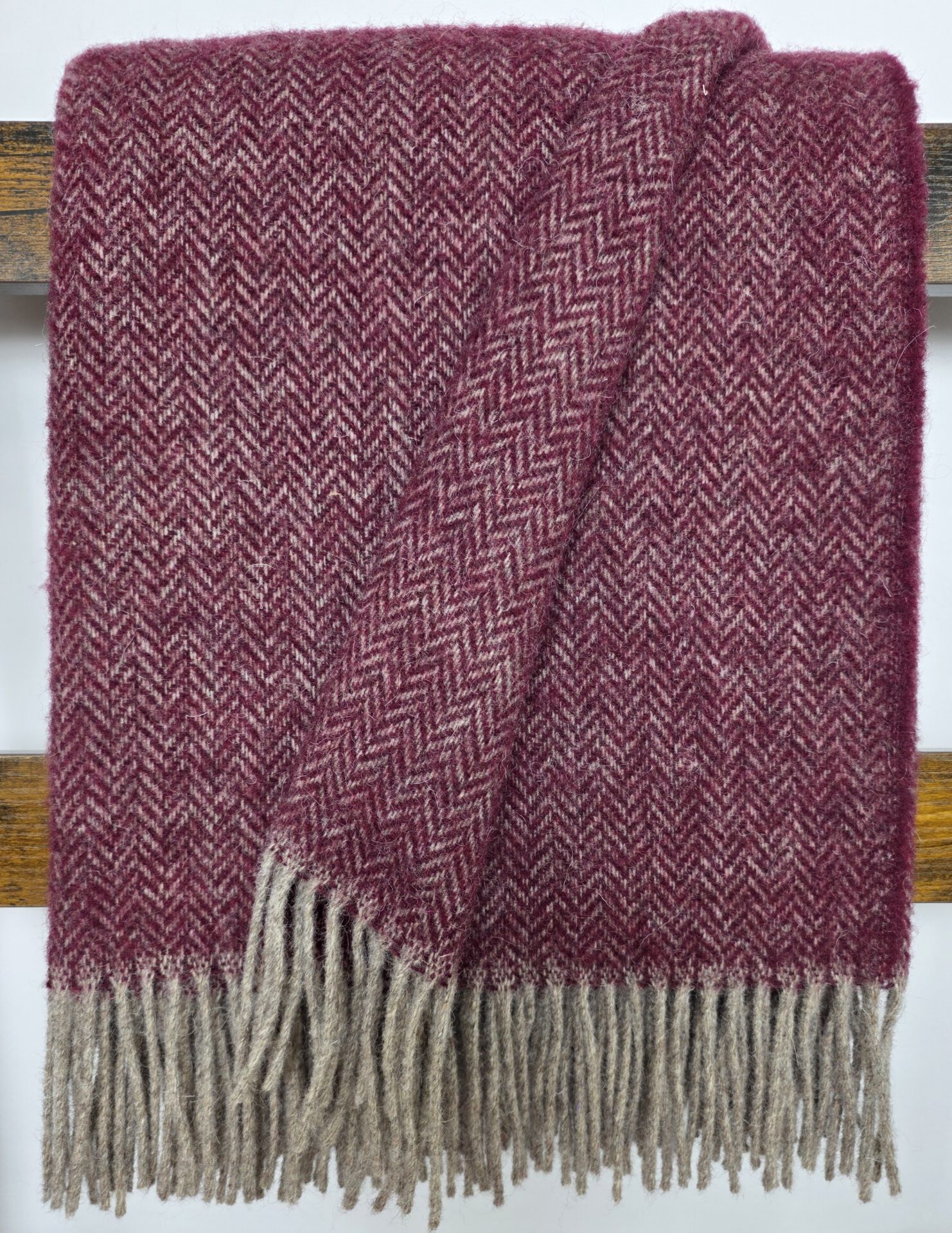 Wollplaid & Wolldecke "Nord A" taupe-dunkelrot