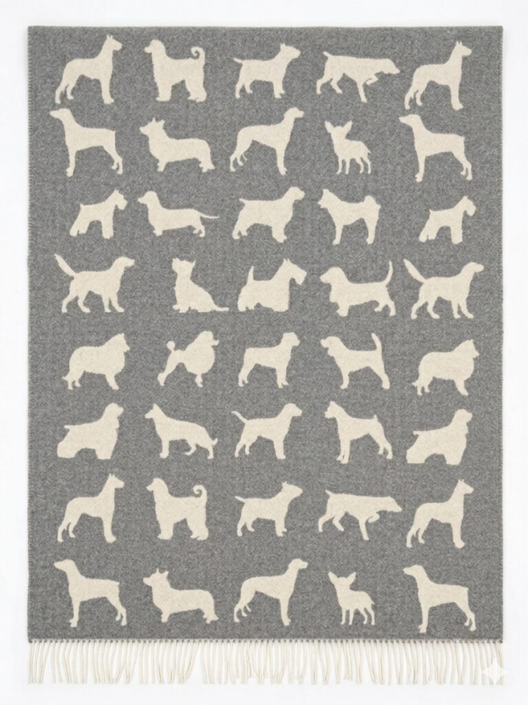 Wollplaid & Wolldecke "Tirol T Hunde" grau-weiß