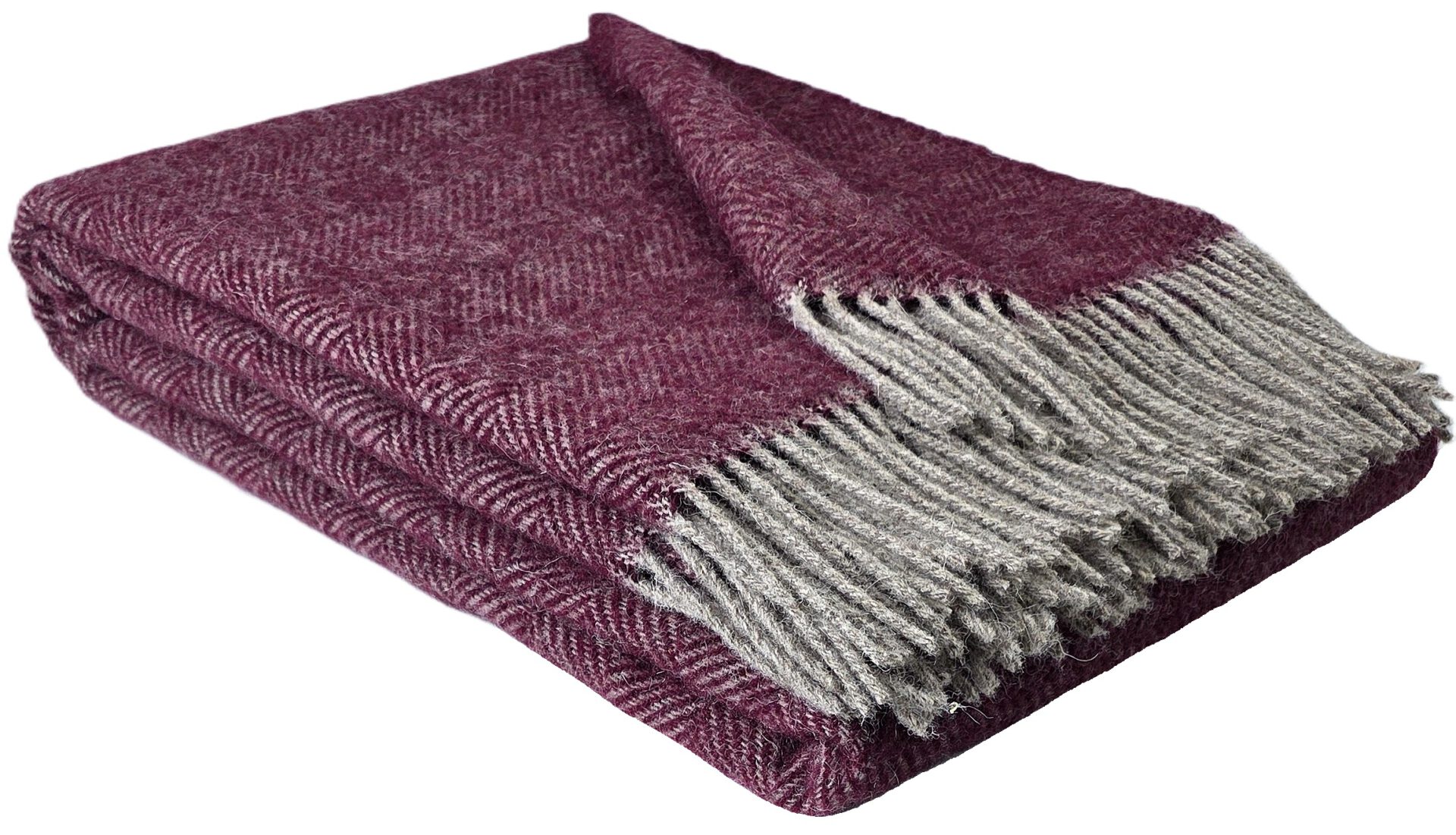 Wollplaid & Wolldecke "Nord C" taupe-dunkelrot