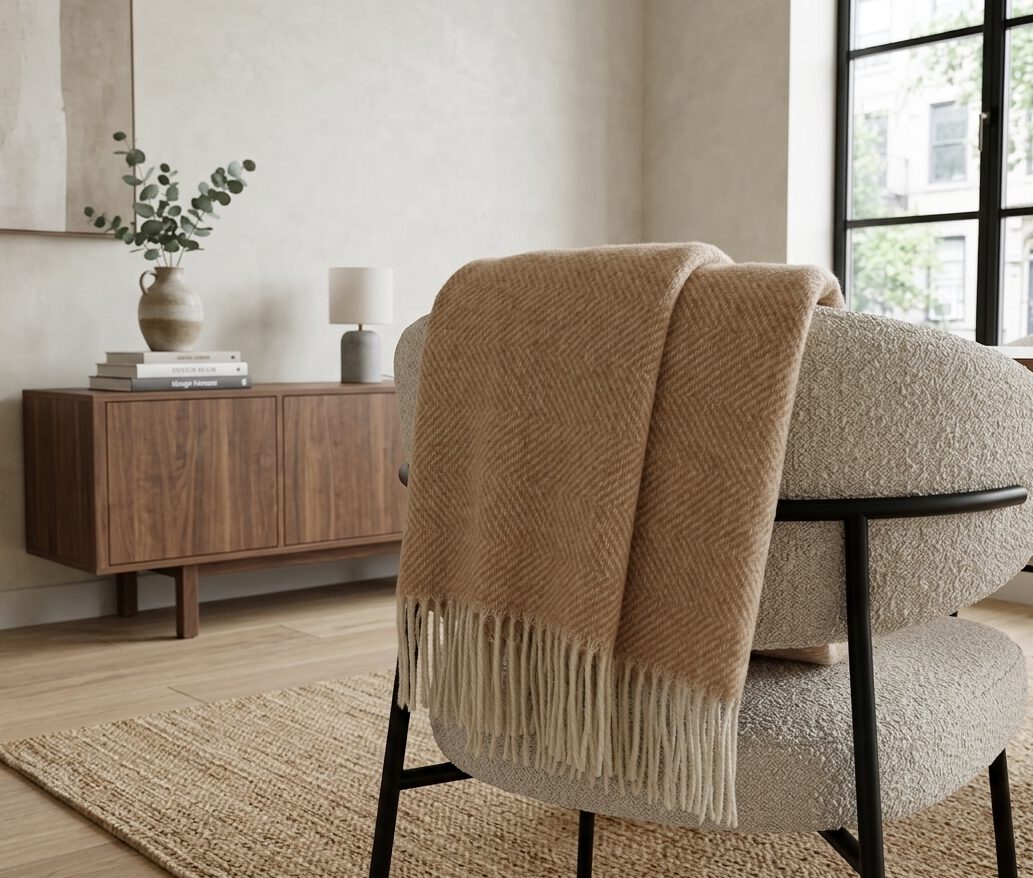 Wollplaid & Wolldecke "Nord C" weiß-beige – Bild 4
